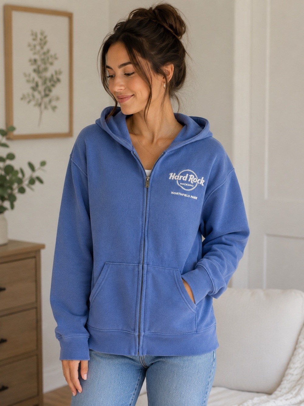 Hard Rock Cafe Periwinkle Blue Fleece Zip Hoodie
